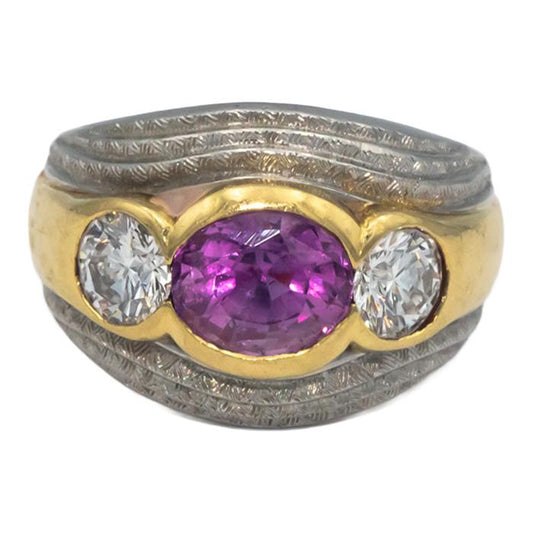 GIA Platinum 18k Yellow Gold VS Diamond & Pink Sapphire Ring 3.32CT Size 6.5