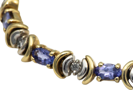 14k Yellow & White Gold 1.65CT Diamond and Tanzanite Fancy Tennis Bracelet