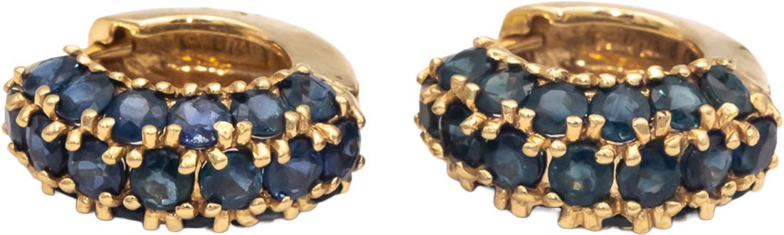 14k Yellow Gold 3.50CT Blue Sapphire Hoop Huggie Earrings