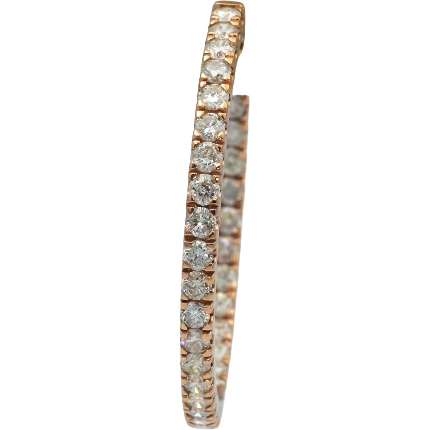 10k Rose Gold Round Cut Diamond Inside Out Hoop Earrings 5.0CT