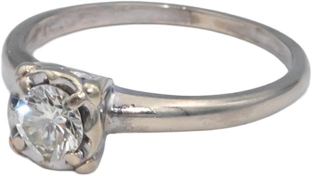 Vintage Antique 14k White Gold 0.48CT Round Cut Diamond Ring Size 7.5