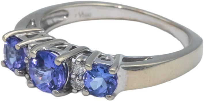LE VIAN Designer 14k White Gold 0.85CT Diamond and Tanzanite Ring Size 6.75