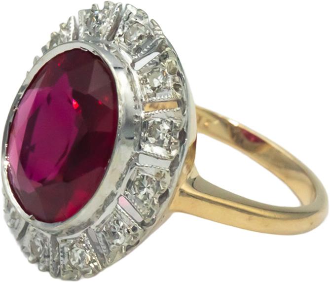 Vintage Antique 14k White Yellow Gold 0.20CT Diamond & Synthetic Red Stone Ring