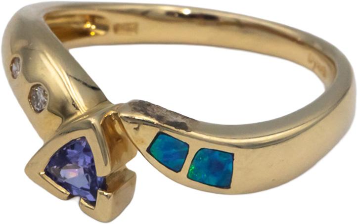 DYACH Designer 14k Yellow Gold 0.32CT Diamond and Tanzanite Ring Size 7