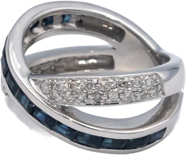 KALATI 14k White Gold 1.17CT Diamond and Sapphire Crossover Ring Size 6.75