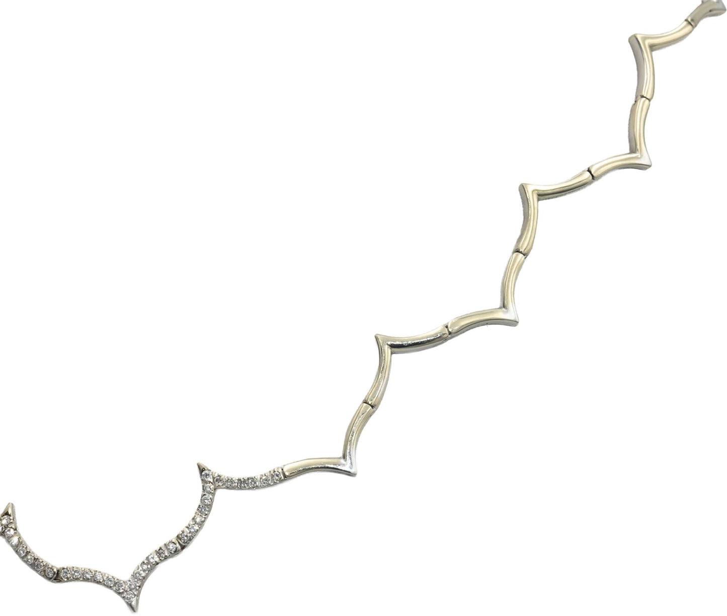 18k White Gold Round Diamond Wavy Fancy Link Necklace 0.70CT