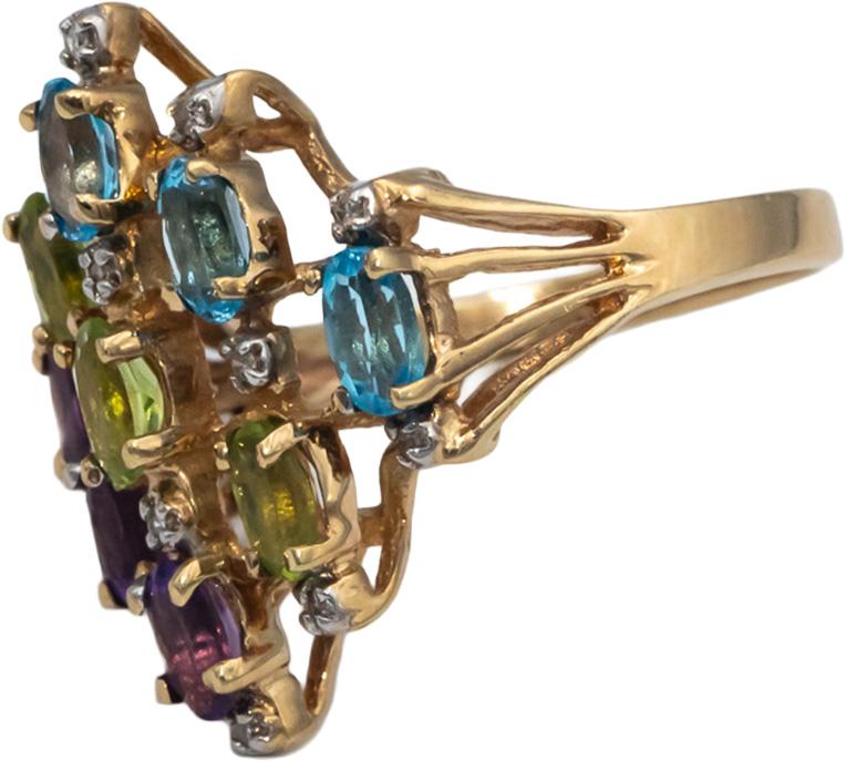 10k Yellow Gold 1.30CT Diamond and Assorted Gemstone Cluster Ring Size 7.5