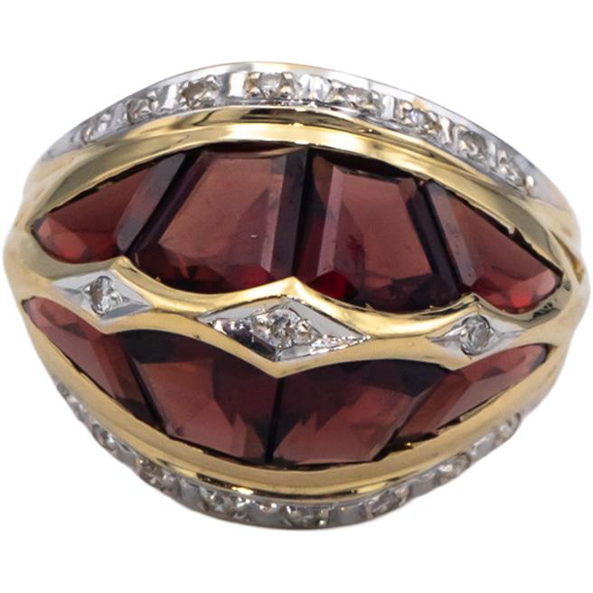 18k Yellow Gold 8.15CT Diamond and Garnet Dome Ring Size 7