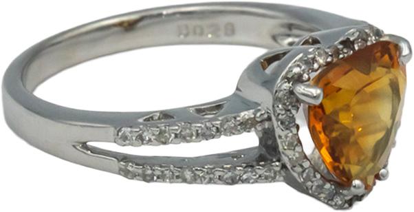 14k White Gold 2.29CT Diamond and Citrine Heart Ring Size 6.75