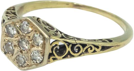 Antique Vintage 14k Yellow Gold 0.25CT VS Diamond Filigree Ring Size 6.5