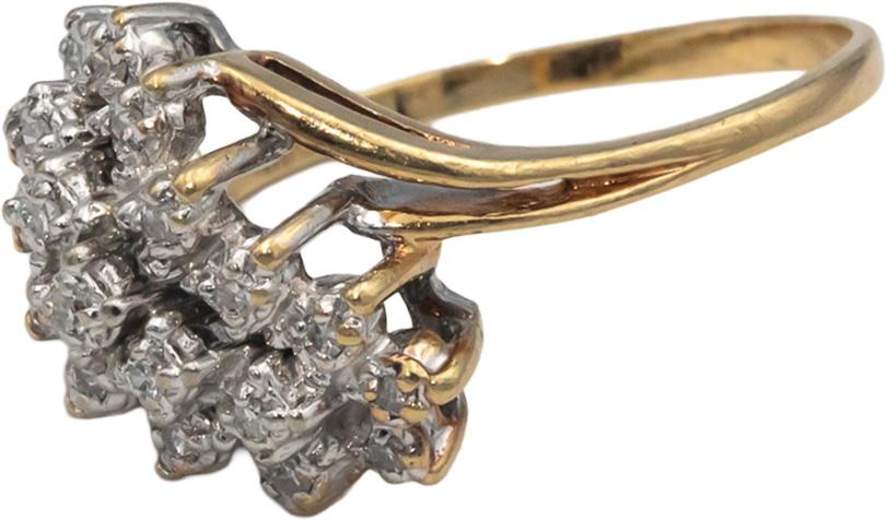 10k White and Yellow Gold 0.21CT Diamond Cluster Cocktail Ring Size 9.25