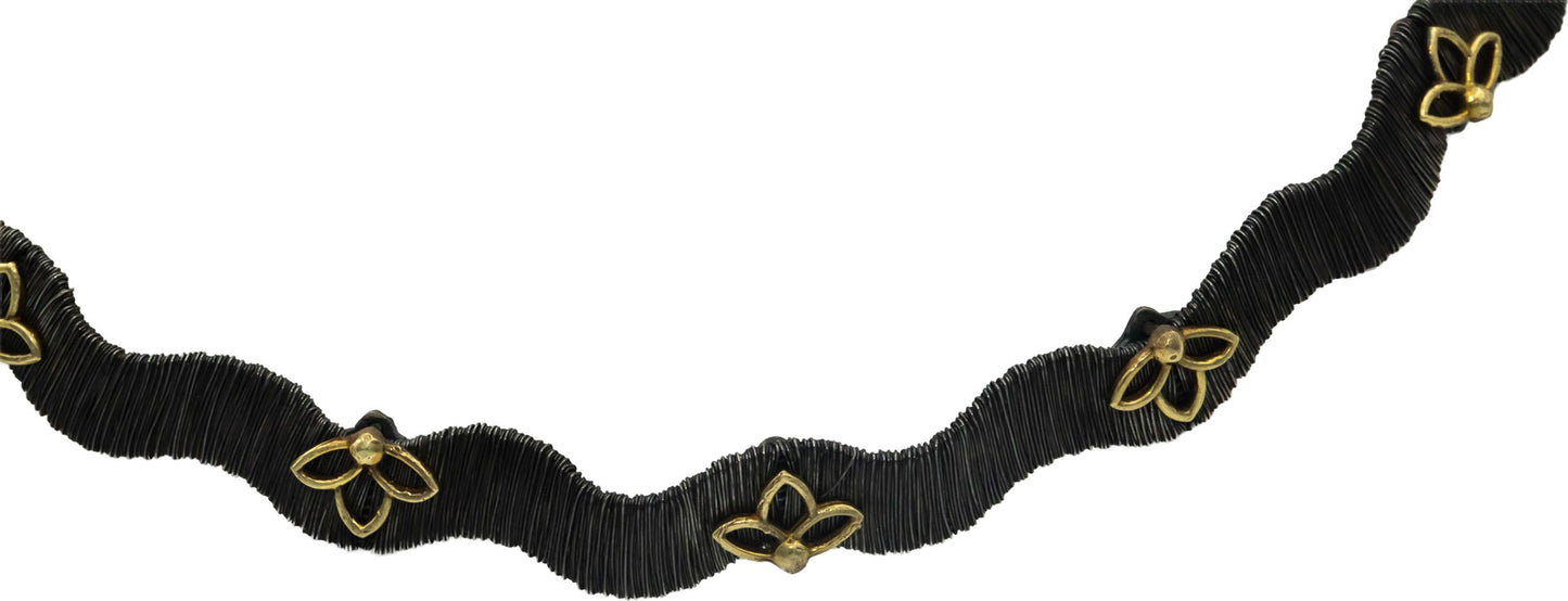 STAMBOLIAN 18k Gold and Sterling Silver Wavy Mesh Floral Necklace