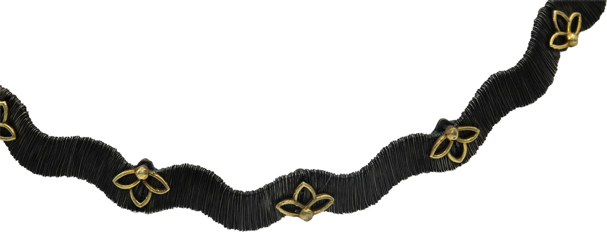 STAMBOLIAN 18k Gold and Sterling Silver Wavy Mesh Floral Necklace