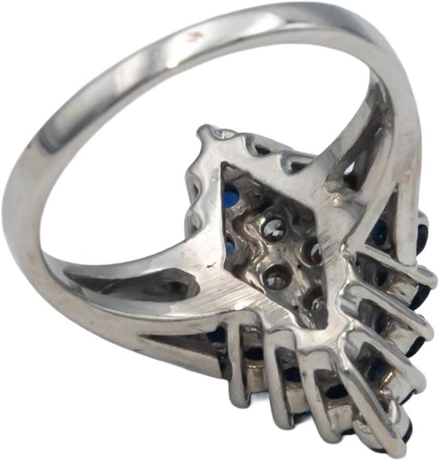 Round Diamond and Blue Sapphire 14k White Gold Cluster Ring 0.66CT Size 4.5