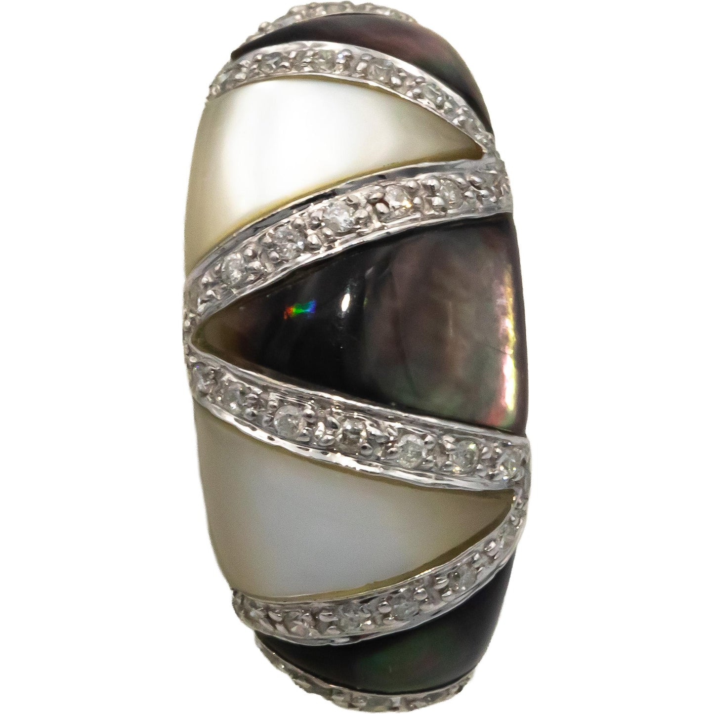 14k White Gold 0.40CT Diamond and Mother of Pearl Curved Earrings