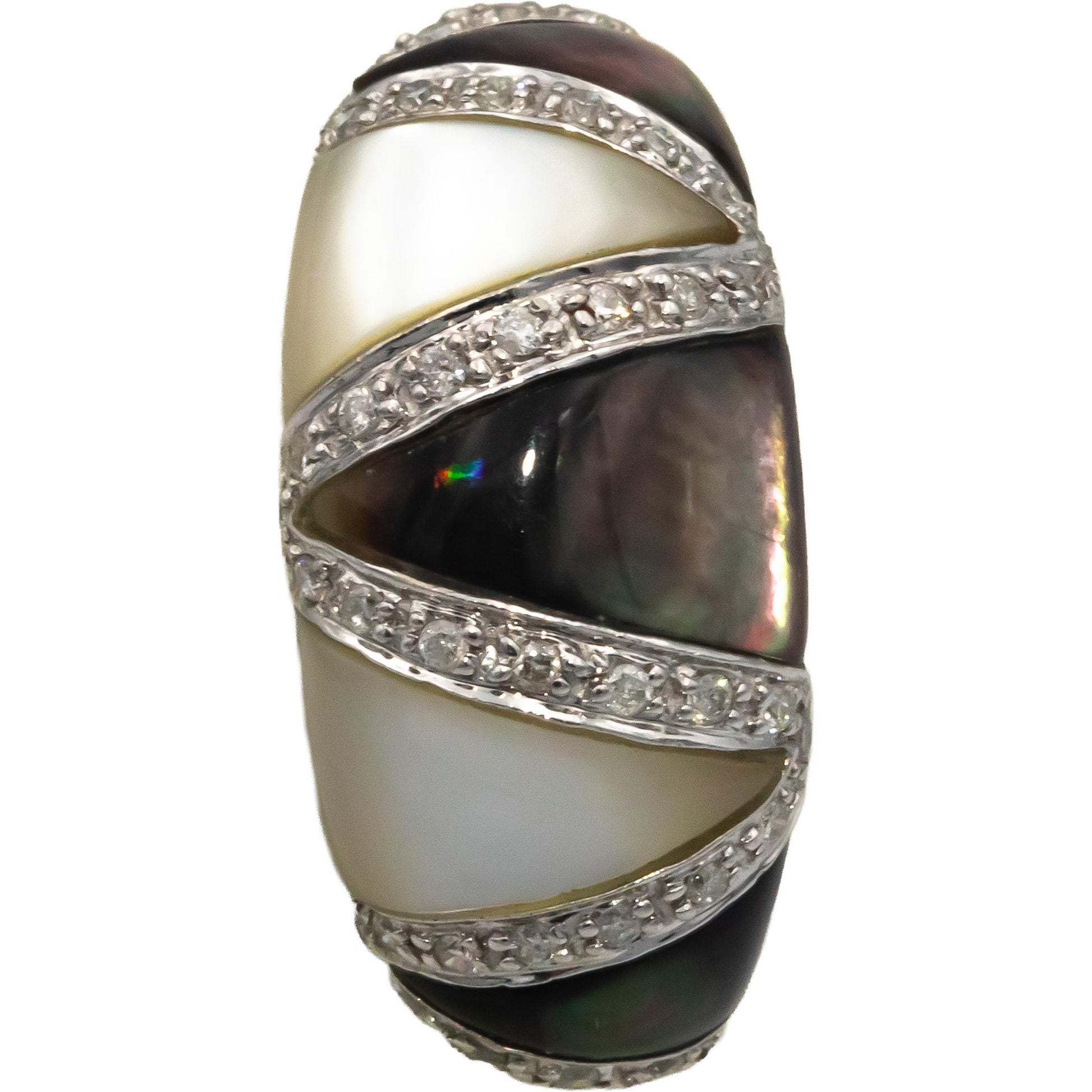 14k White Gold 0.40CT Diamond and Mother of Pearl Curved Earrings