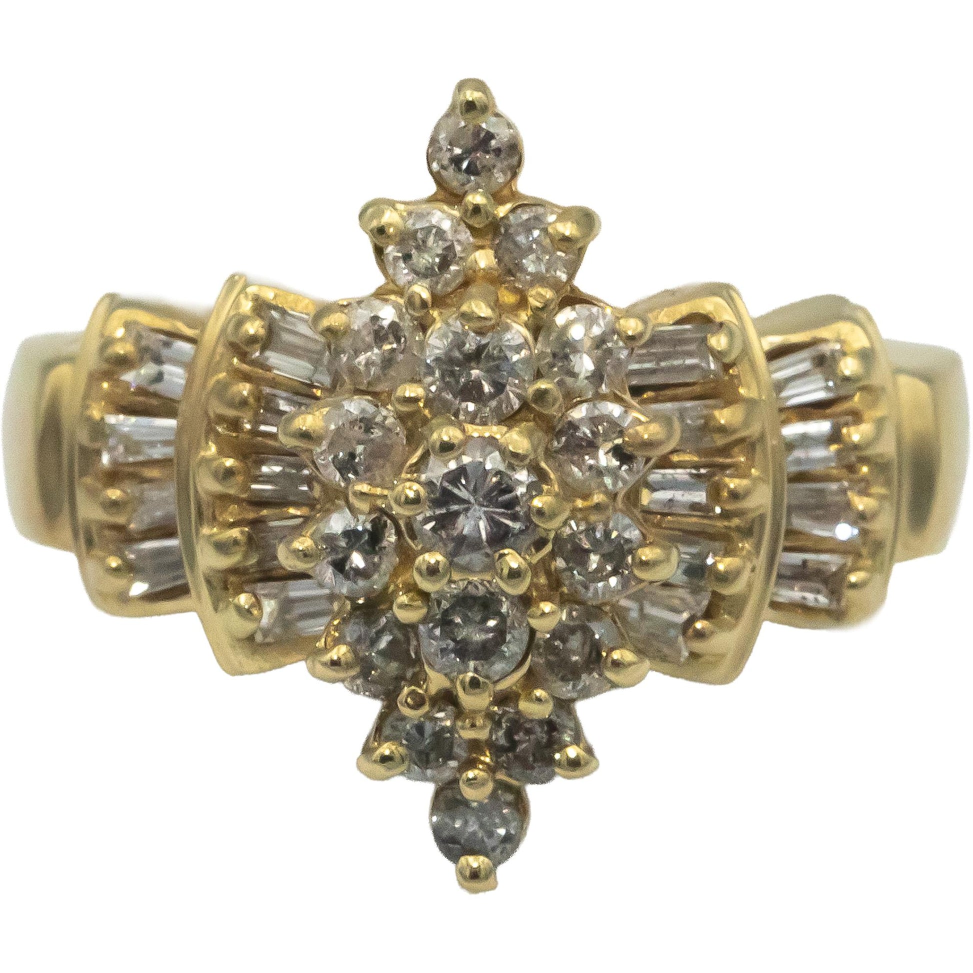 14k Yellow Gold Jewelry 0.50CT Round and Baguette Diamond Cocktail Ring Size 7