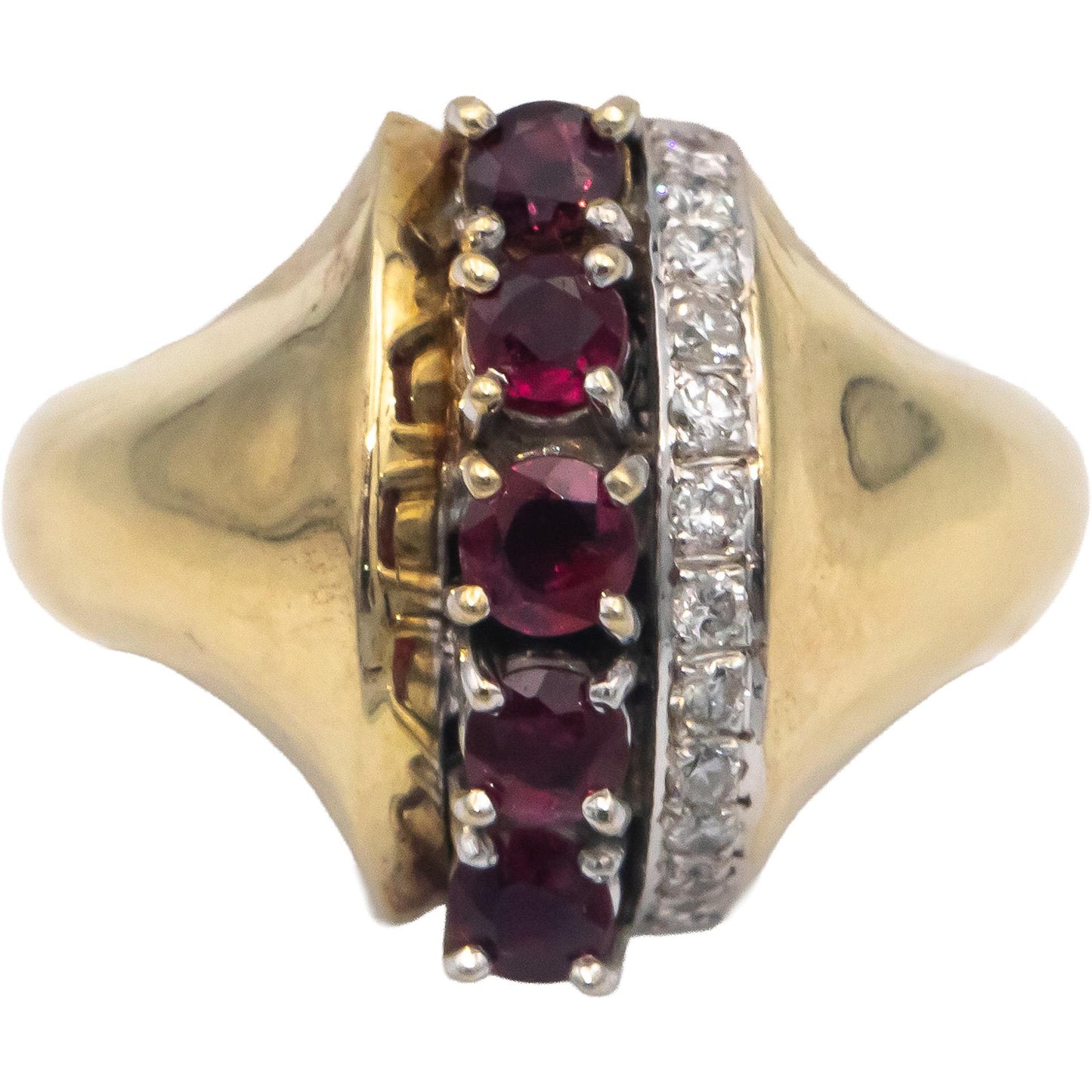 14k Yellow Gold 1.0CT Diamond and Ruby Cocktail Ring Size 7