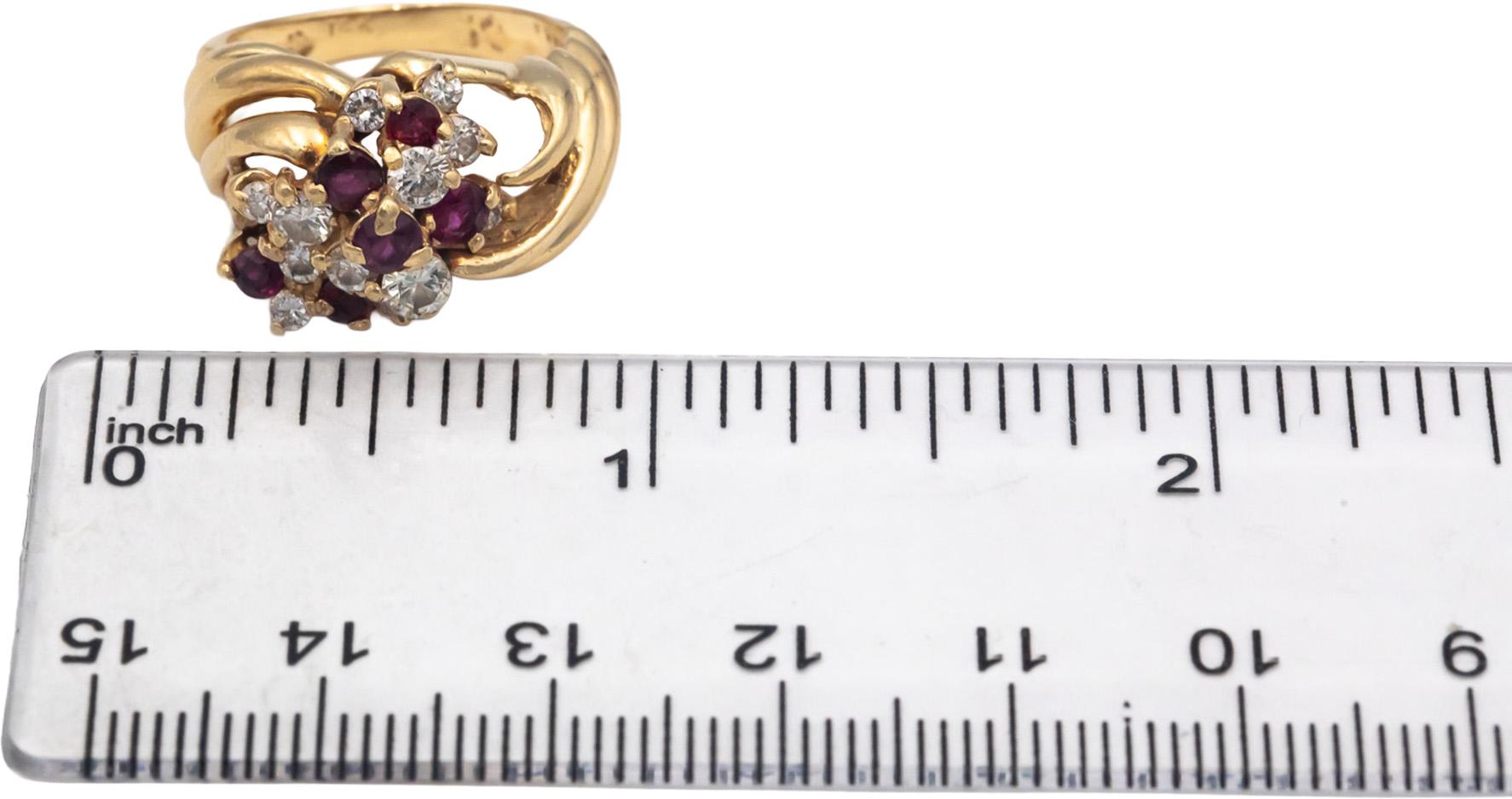 14k Yellow Gold Diamond and Ruby Cocktail Ring 1.25CT Size 5.5