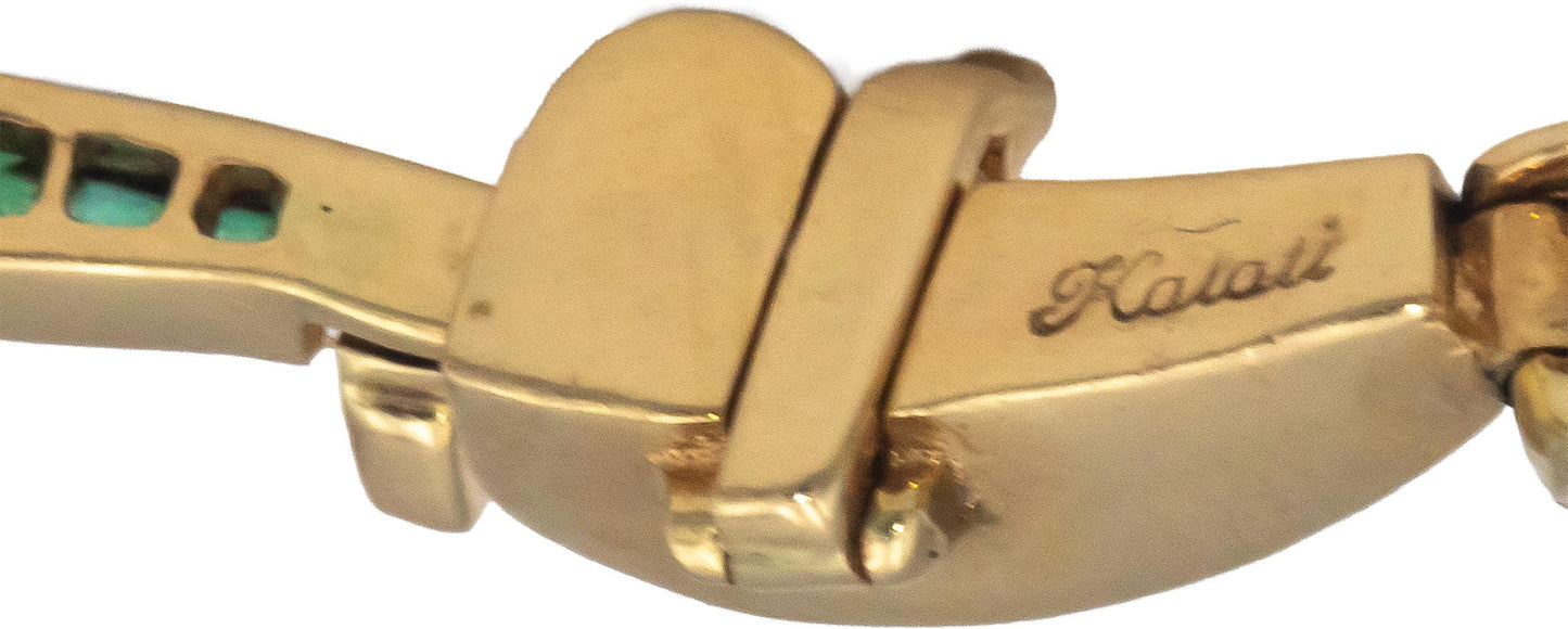 Designer 14k Yellow Gold Diamond and Emerald Fancy Link Bracelet 2.50CT