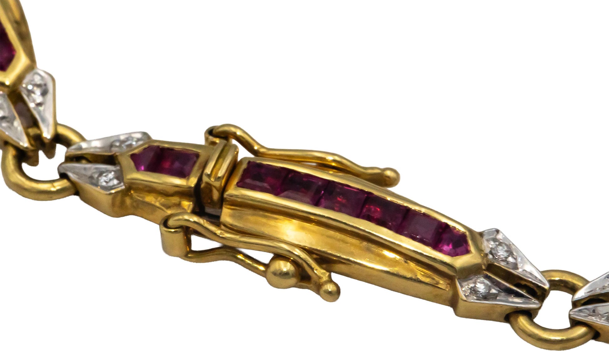 Designer 18k Yellow Gold Diamond and Ruby Link Tennis Bracelet 2.08CT