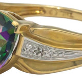 14k Yellow Gold Trillion Cut Mystic Topaz Ring  2.0CT w/ Diamond Accents Size 7
