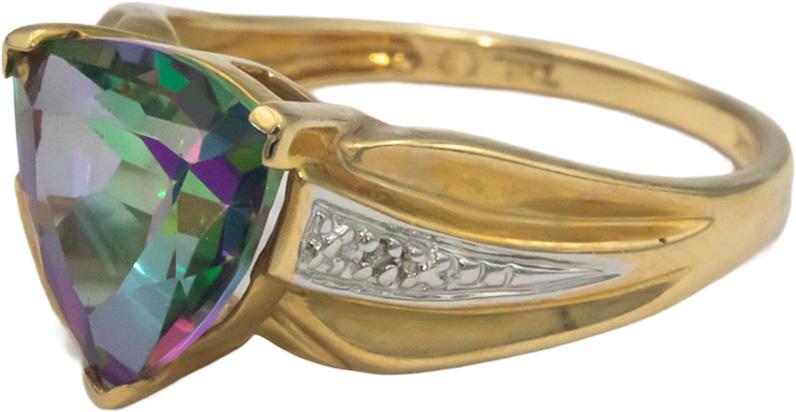 14k Yellow Gold Trillion Cut Mystic Topaz Ring  2.0CT w/ Diamond Accents Size 7