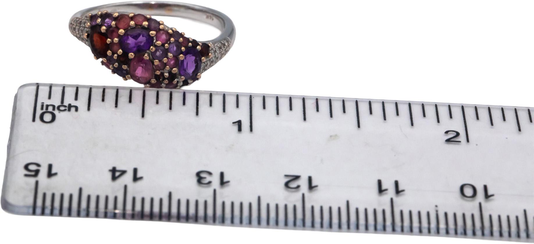 14k White Gold 0.78CT Diamond and Assorted Gemstone Ring Size 7.25