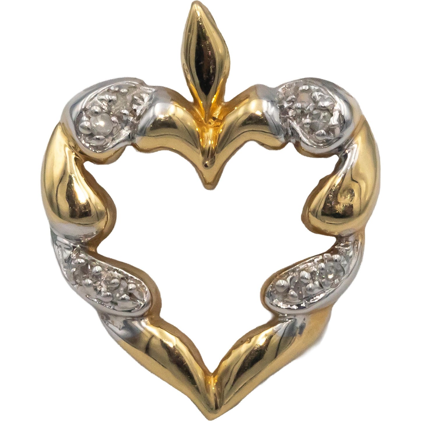 14k Yellow & White Gold Jewelry 0.05CT Round Cut Diamond Heart Pendant