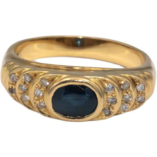 18k Yellow Gold 0.53CT Diamond and Sapphire Band Ring Size 5.75