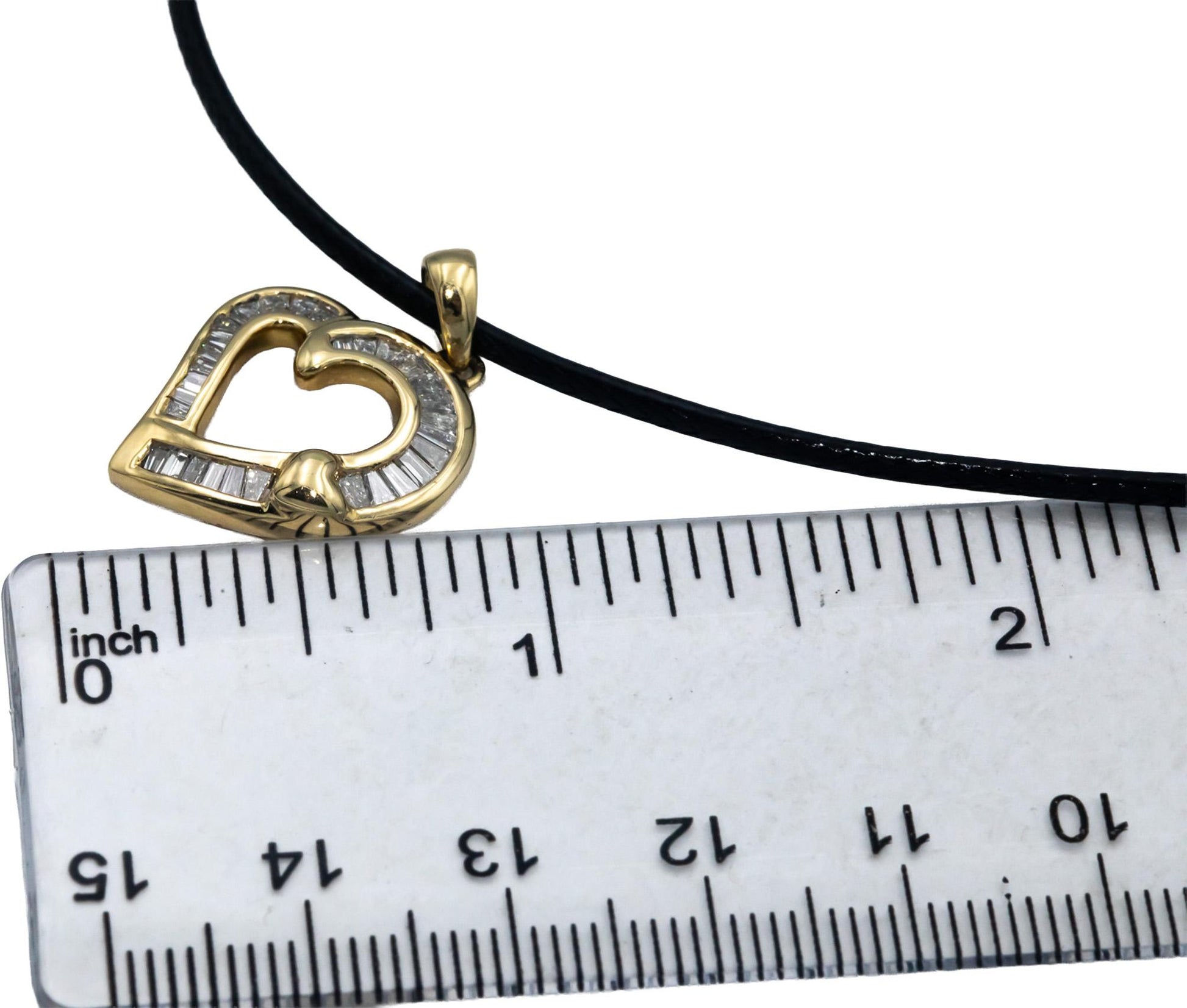 14k Yellow Gold Baguette Cut Channel Set Diamond Heart Pendant Necklace 1.0CT