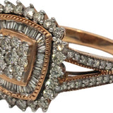 10k Rose Gold Round & Baguette Cut Diamond Cluster Ring 1.0CT Size 7