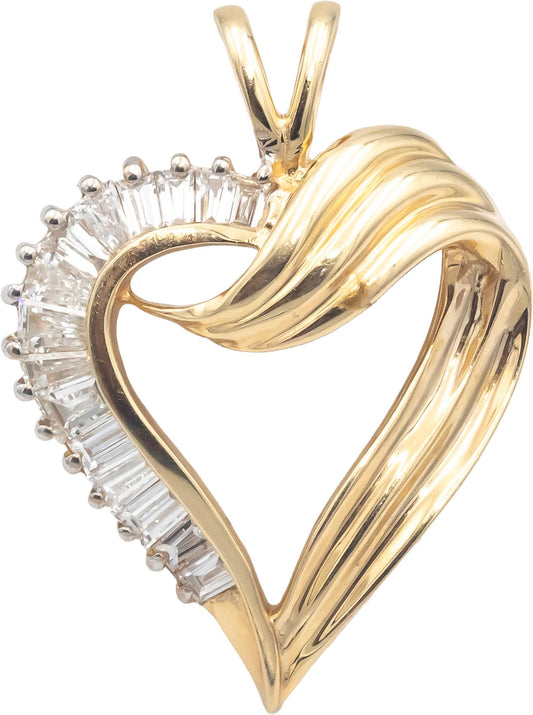 14k Yellow Gold 0.75CT VS Baguette Cut Diamond Heart Pendant