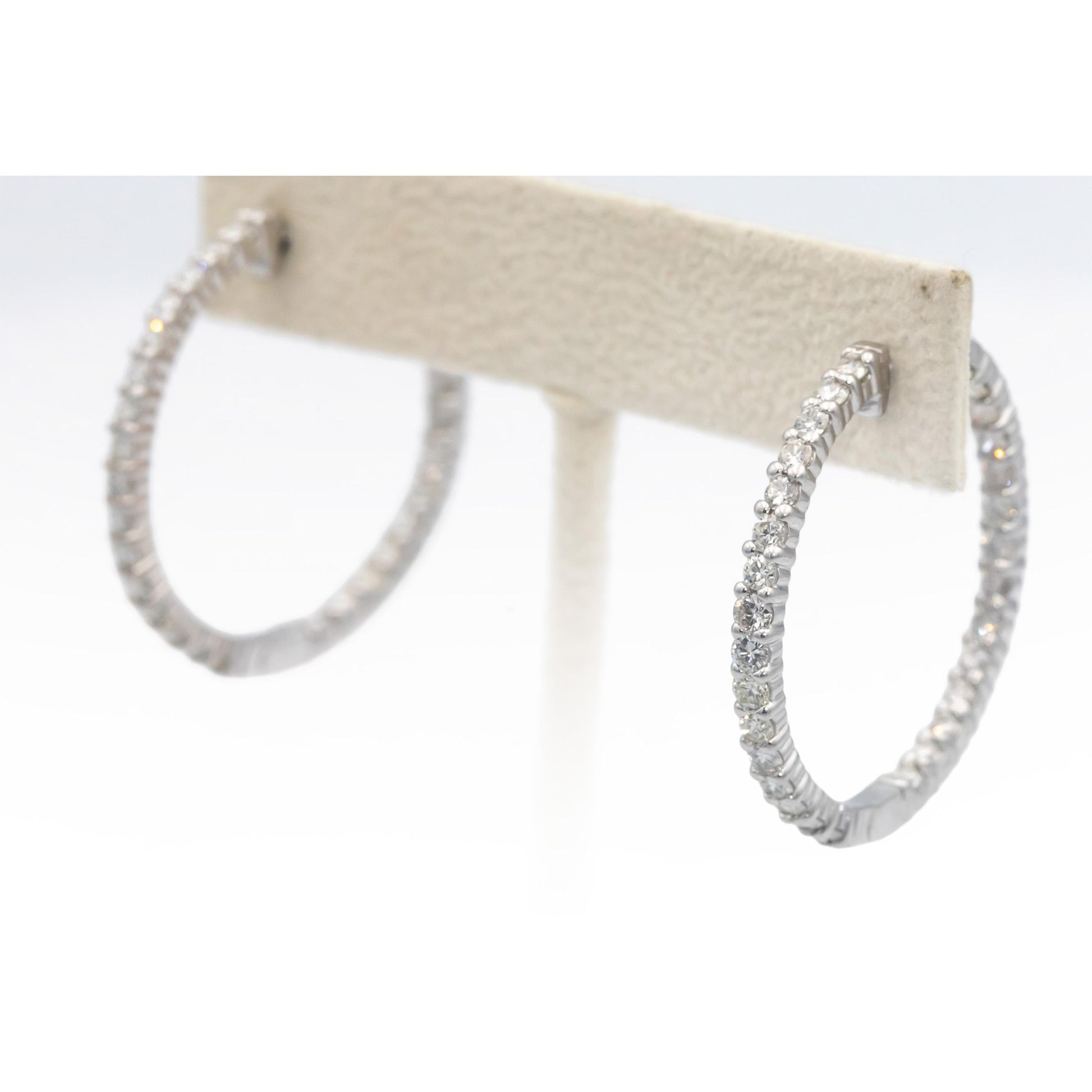 14k White Gold 4.06CT VS Round Cut Diamond Inside Out Hoop Earrings