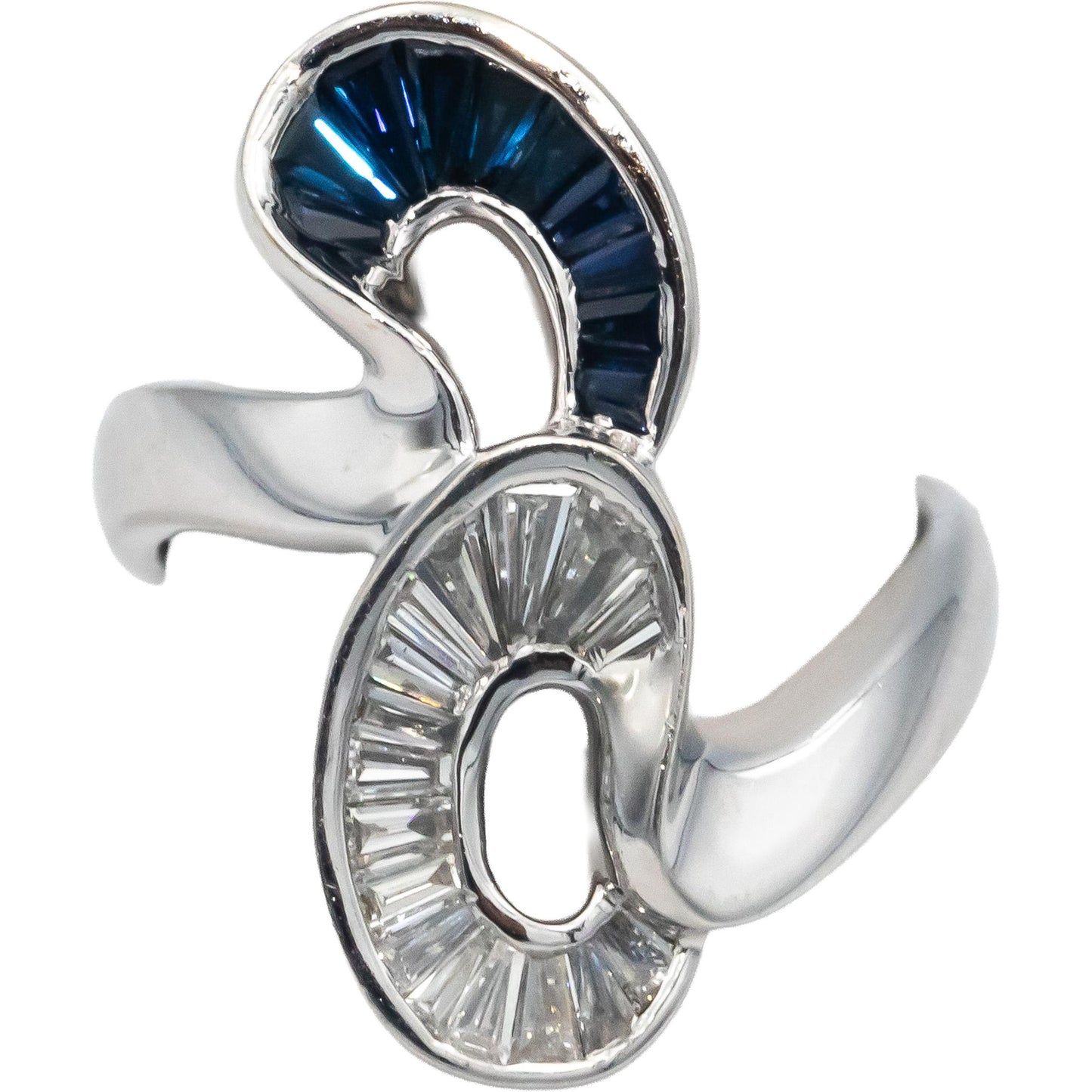 18k White Gold Diamond and Blue Sapphire Abstract Swirl Ring 1.50CT Size 7.25