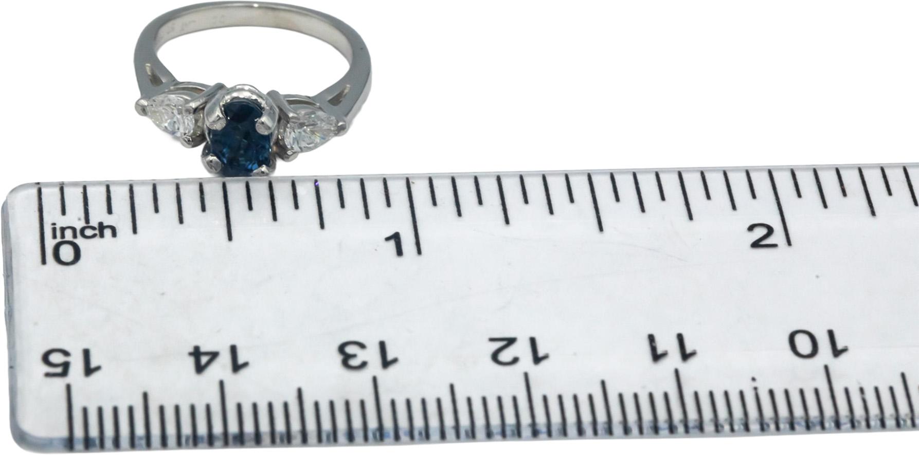 Platinum 0.90CT Pear Cut Diamond and Oval Cut Sapphire Ring Size 3.25