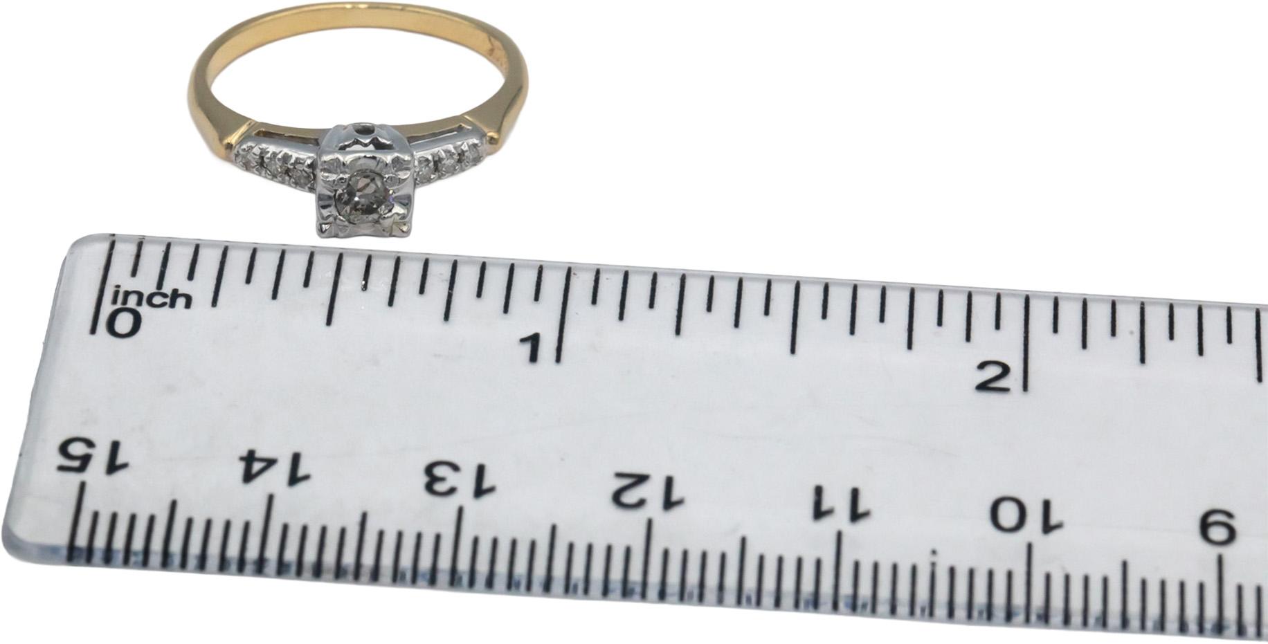 Antique Vintage 14k White & Yellow Gold 0.20CT Diamond Ring w/ .15CT Center