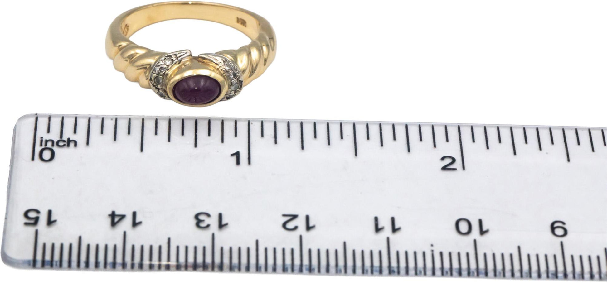 14k Yellow Gold Round Diamond Cabochon Ruby Ring 0.56CT Size 6.75