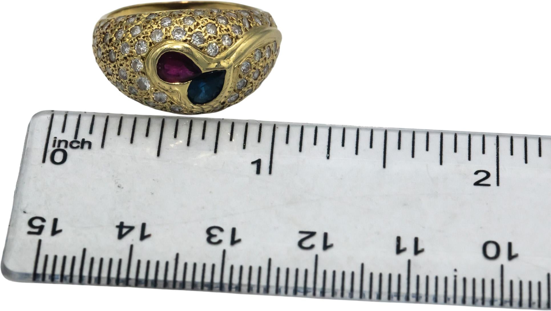 14k Yellow Gold 2.10CT Diamond Ruby Sapphire Cluster Dome Ring Size 6.75