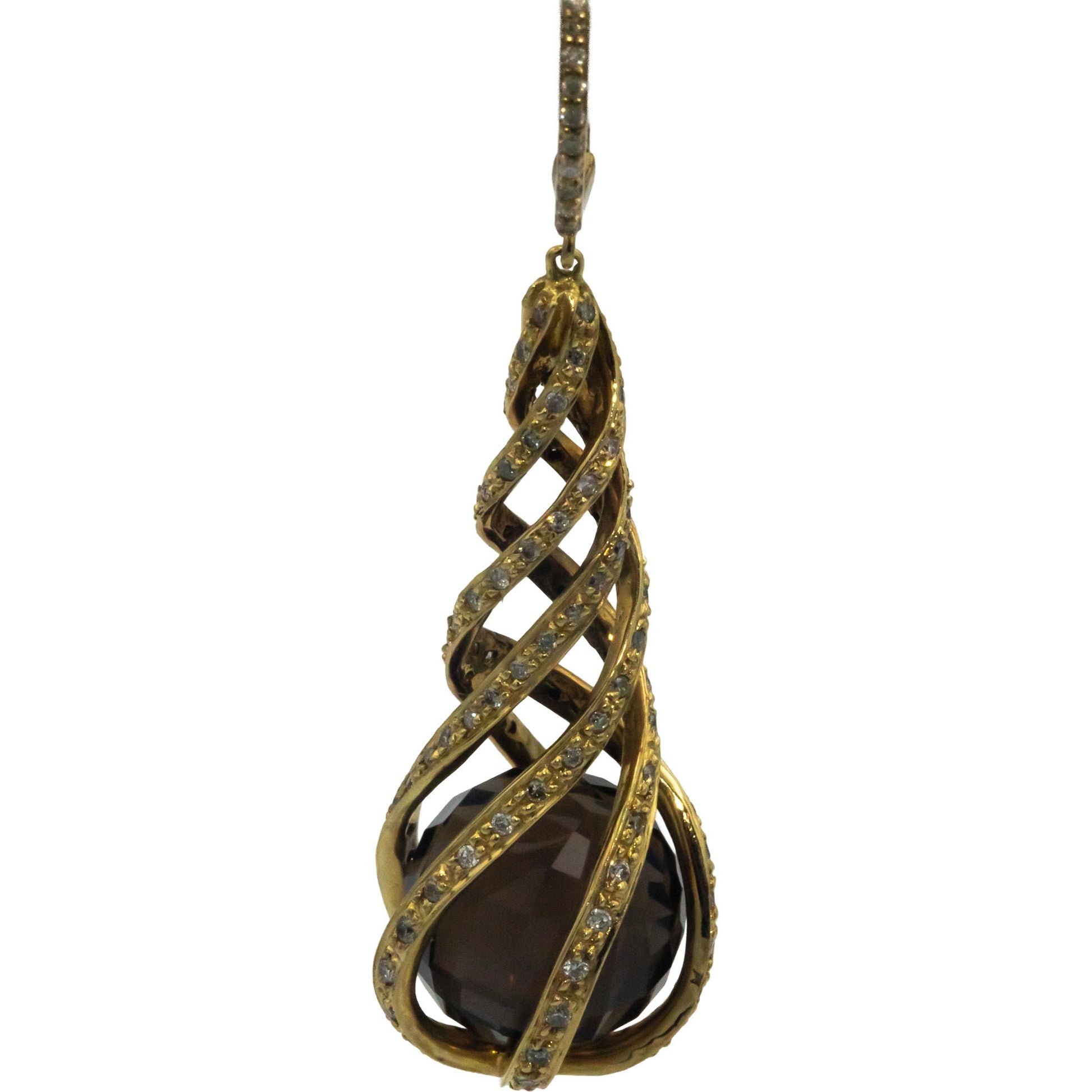 14k & 18k Yellow Gold 0.75CT Diamond and Smokey Quartz Drop Dangle Earrings