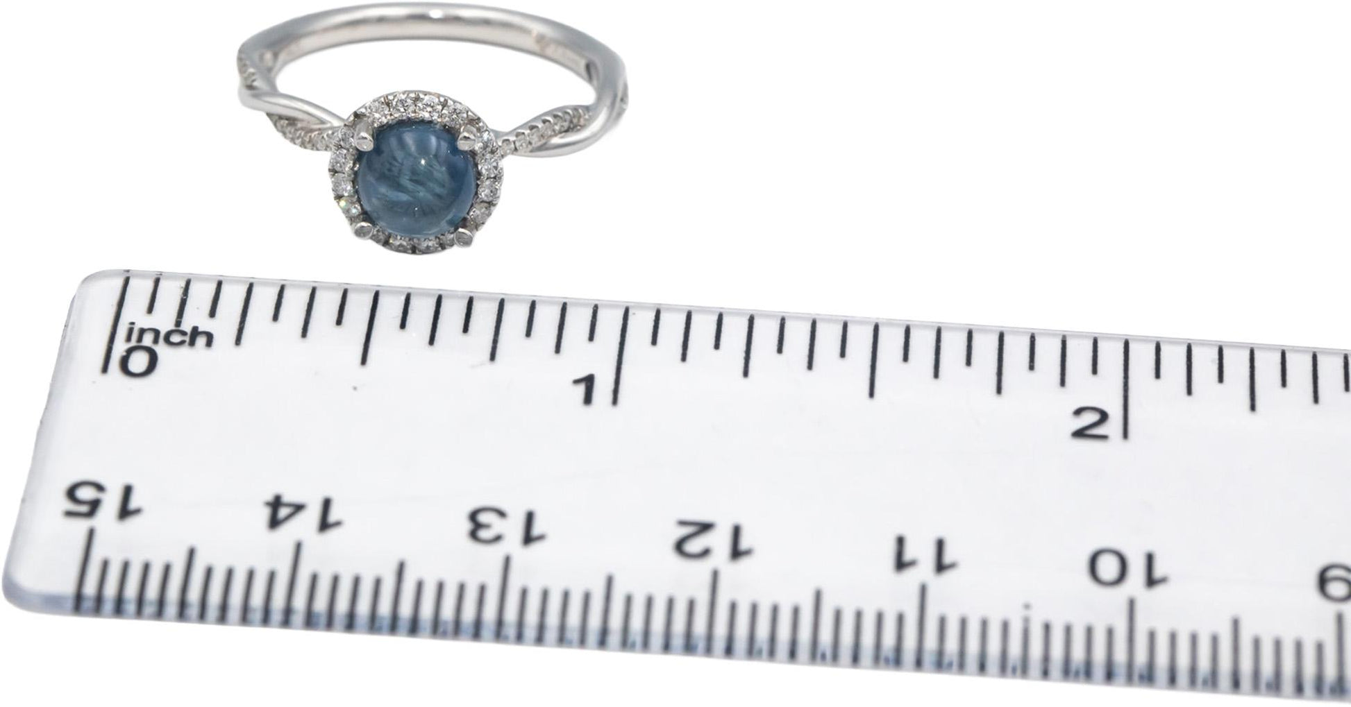 FANA 14k White Gold 1.49CT Diamond and Sapphire Halo Ring Size 6.5