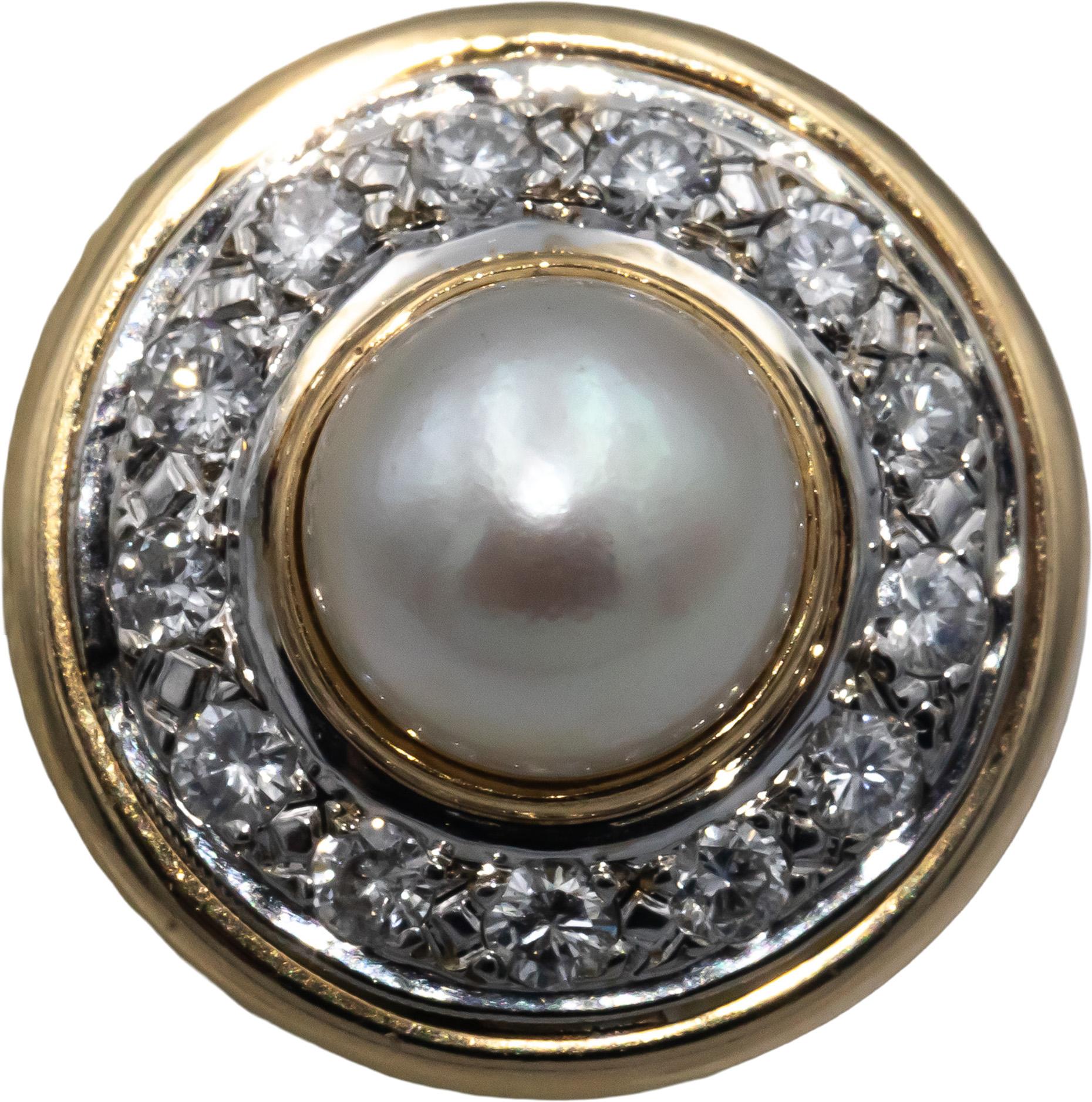 14k Yellow Gold 0.75CT Diamond and 8.5mm Pearl Clip-On Earrings