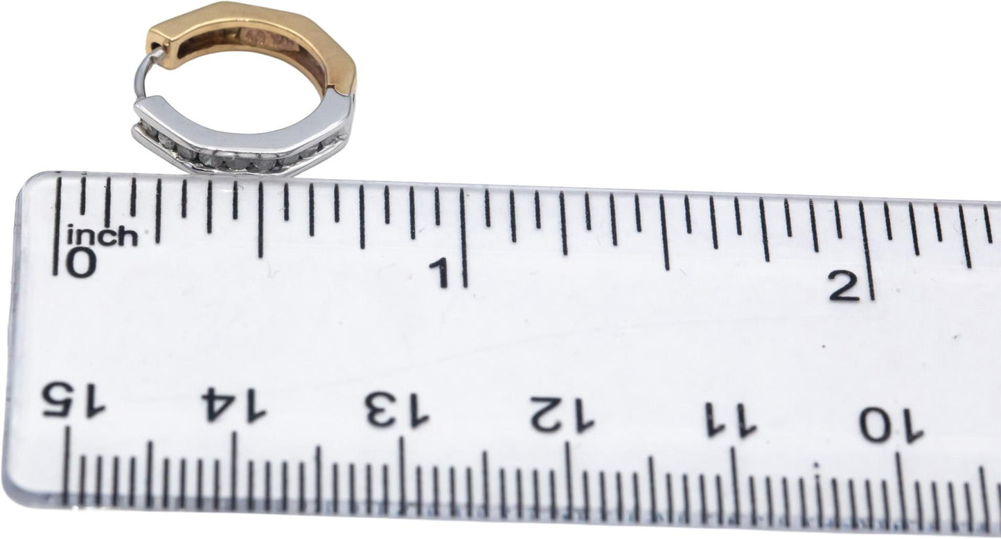 10k White & Yellow Gold 0.25CT Round Cut Diamond Hoop Huggie Earrings