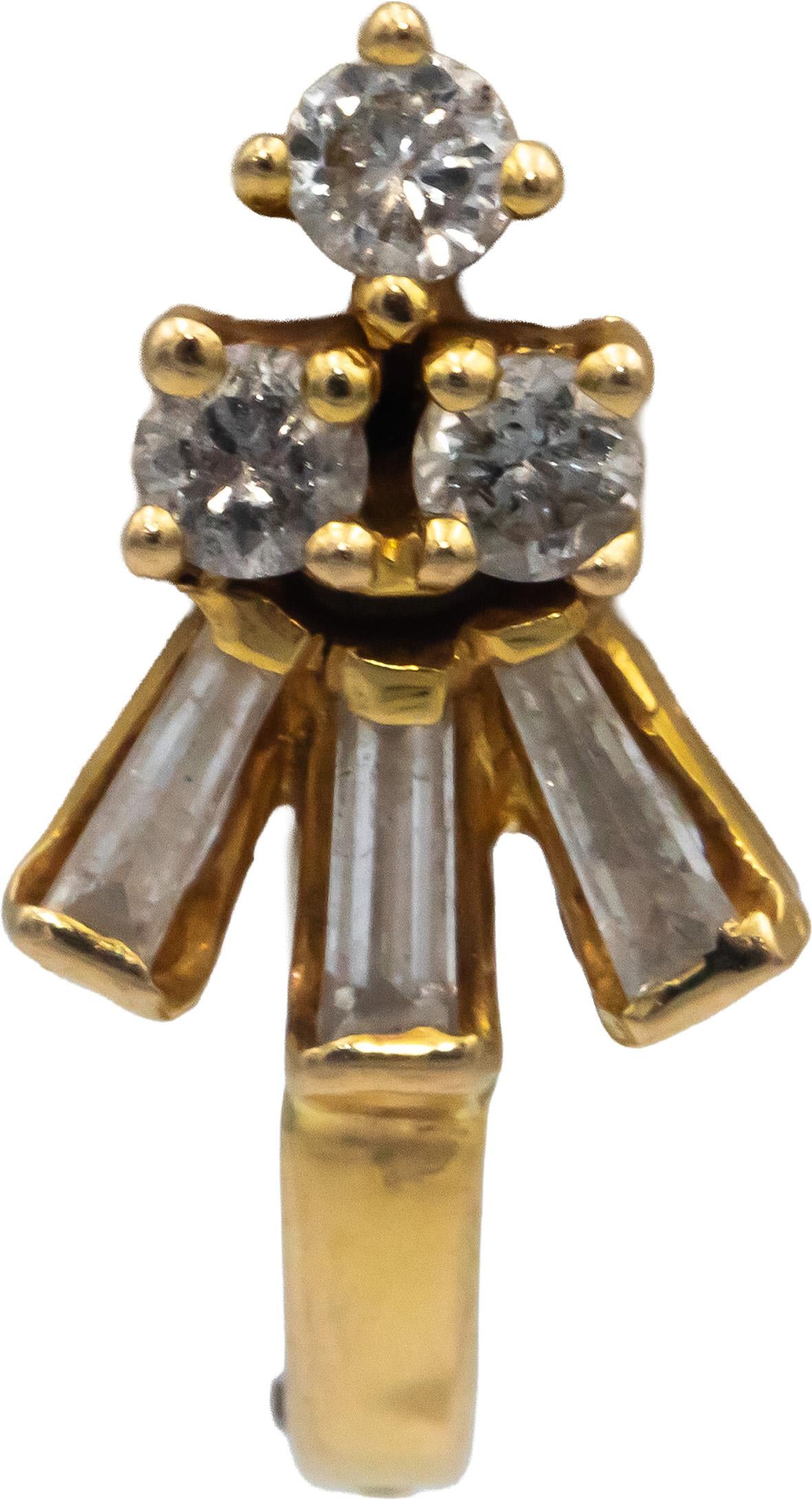 18k Yellow Gold Jewelry 0.75CT Round & Baguette Cut Diamond Earrings