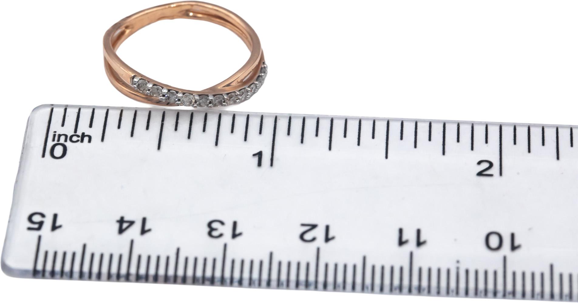 10k Rose Gold 0.20CT Round Cut Diamond Crossover Band Ring Size 5.5