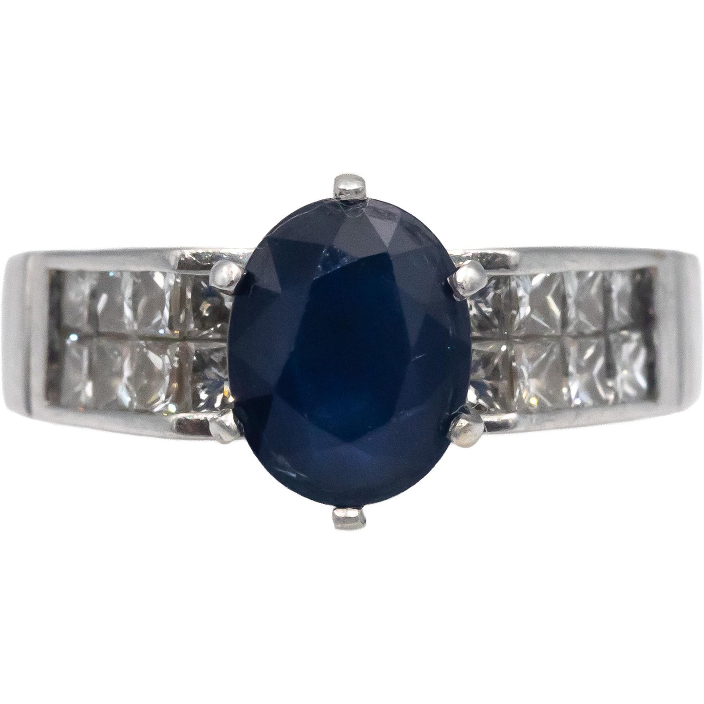 18k White Gold 3.01CT VS Princess Diamond and Oval Sapphire Ring Size 7