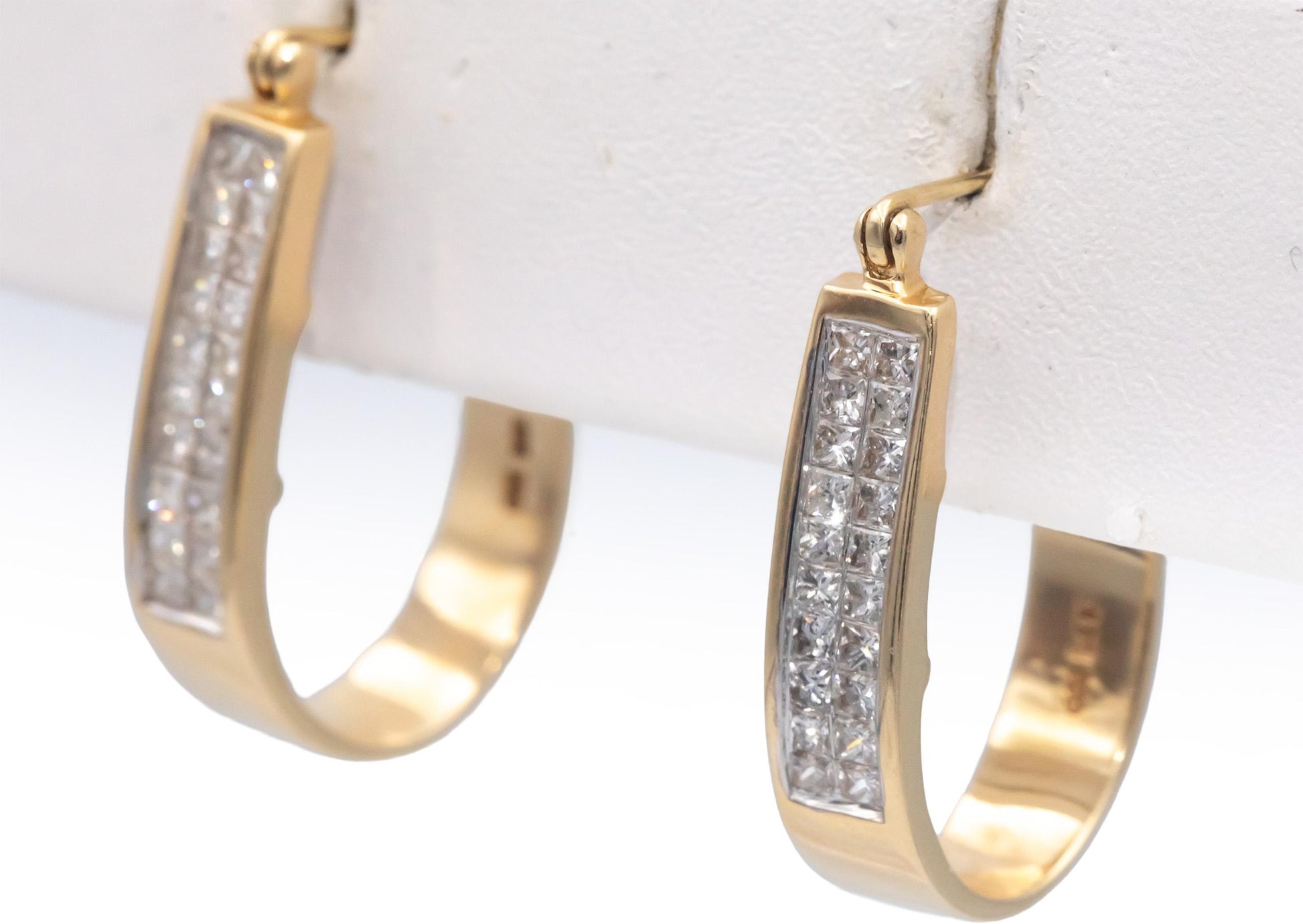 14k Yellow Gold Jewelry 1.0CT Princess Cut Diamond Hoop Earrings