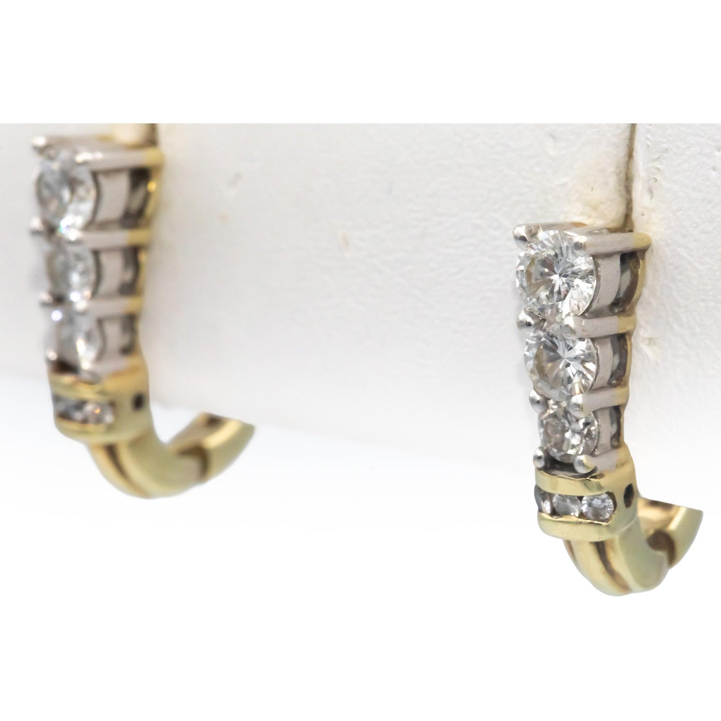 14k Yellow and White Gold 1.0CT Round Cut Diamond Earrings