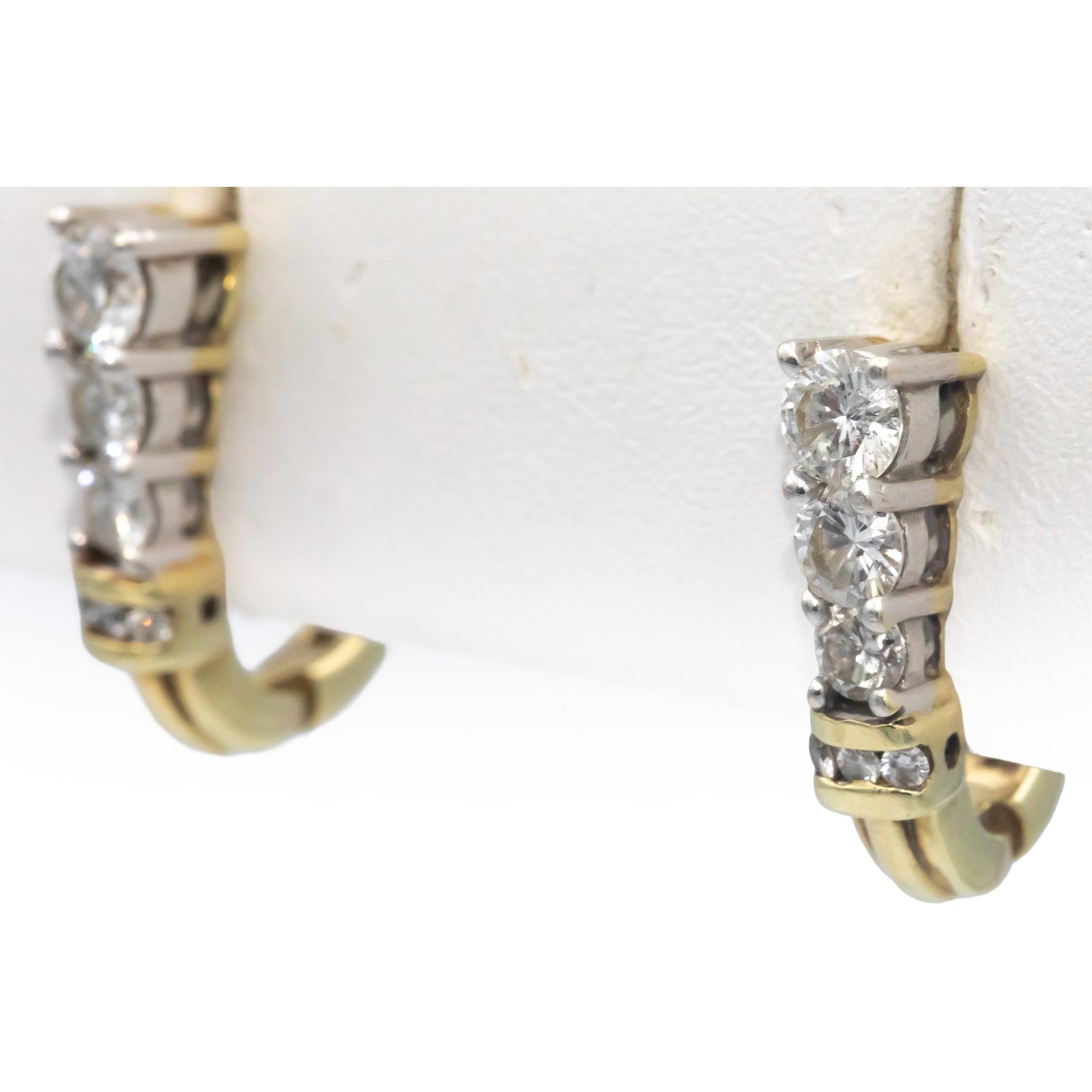 14k Yellow and White Gold 1.0CT Round Cut Diamond Earrings