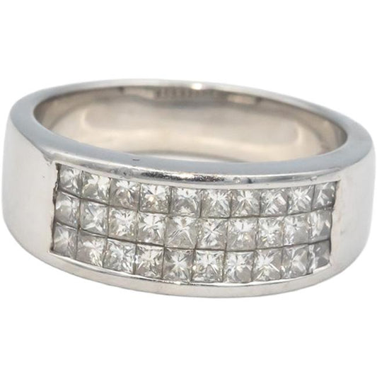 18k White Gold Jewelry 1.0CT VS Princess Cut Diamond 3-Row Band Ring Size 7